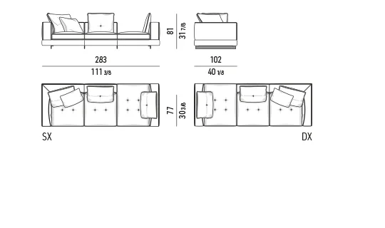 Sofa modul dáng thấp sát sàn đường chỉ mềm - Sofa giường ban ngày thấp 283 cm