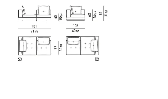 Sofa modul dáng thấp sát sàn đường chỉ mềm - Modul giường ban ngày thấp 181 cm