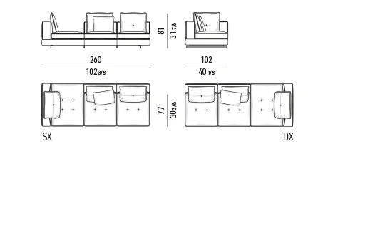 Sofa modul dáng thấp sát sàn đường chỉ mềm - Modul giường ban ngày thấp 260 cm
