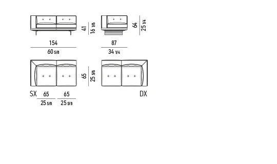 Sofa modul chiều sâu thu gọn đế treo cho căn hộ - Nhỏ - Modul một tay vịn 154 cm