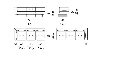 Sofa modul chiều sâu thu gọn đế treo cho căn hộ - Nhỏ - Modul một tay vịn 221 cm