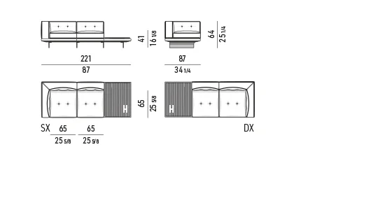 Sofa modul chiều sâu thu gọn đế treo cho căn hộ - Nhỏ - Modul một tay vịn 221 cm kèm mặt bàn H 63x83 cm