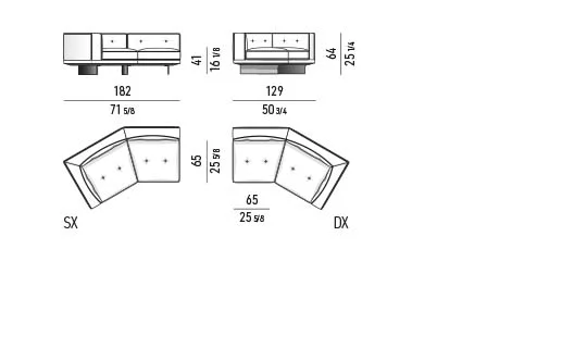 Sofa modul chiều sâu thu gọn đế treo cho căn hộ - Nhỏ - Modul nghiêng có tay vịn 182x129 cm