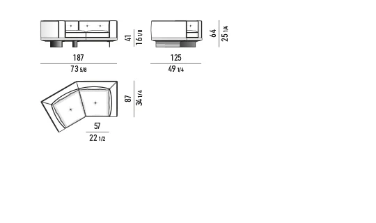 Sofa modul chiều sâu thu gọn đế treo cho căn hộ - Nhỏ - Sofa nghiêng 187x125 cm