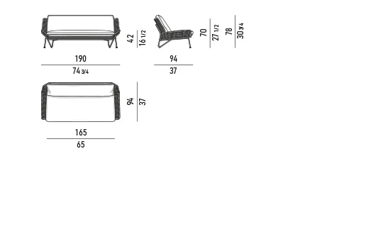 Sofa ngoài trời khung ống inox bện dây dáng uốn lượn - Sofa 190 cm