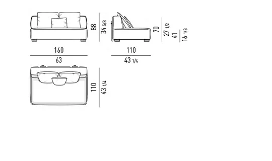 Sofa ngoài trời modul viền da chân gỗ iroko hoặc teak - Modul giữa 160 cm