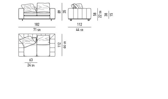 Sofa modul hai tính cách đệm bông và may đo gọn - Kiểu đệm bông - Sofa 182 cm