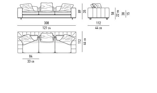 Sofa modul hai tính cách đệm bông và may đo gọn - Kiểu đệm bông - Sofa 308 cm
