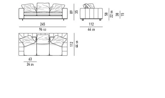 Sofa modul hai tính cách đệm bông và may đo gọn - Kiểu đệm bông - Sofa 245 cm