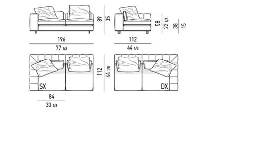 Sofa modul hai tính cách đệm bông và may đo gọn - Kiểu đệm bông - Modul một tay vịn 196 cm