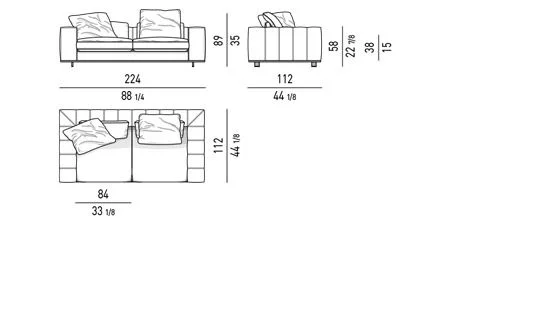 Sofa mô-đun nệm lông vũ êm như chăn bông, chân khung đồng - Sofa 224 cm