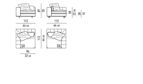 Sofa mô-đun nệm lông vũ êm như chăn bông, chân khung đồng - Modul 1 tay vịn 112 cm
