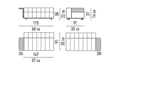 Sofa mô-đun độ sâu vừa phải cho căn hộ và khách sạn - Modul 1 tay vịn 175 cm