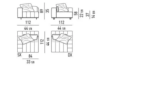 Sofa mô-đun chỗ ngồi liền khối đường chỉ may đồ hoạ - Modul 1 tay vịn 112 cm