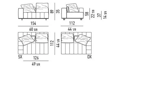 Sofa mô-đun chỗ ngồi liền khối đường chỉ may đồ hoạ - Modul 1 tay vịn 154 cm