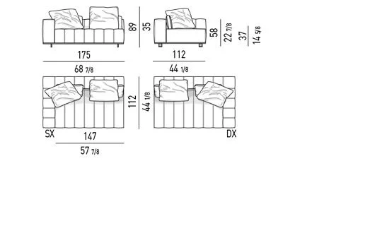 Sofa mô-đun chỗ ngồi liền khối đường chỉ may đồ hoạ - Modul 1 tay vịn 175 cm