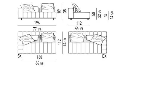 Sofa mô-đun chỗ ngồi liền khối đường chỉ may đồ hoạ - Modul 1 tay vịn 196 cm