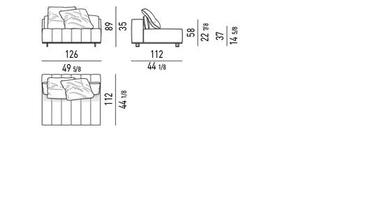 Sofa mô-đun chỗ ngồi liền khối đường chỉ may đồ hoạ - Modul giữa 126 cm