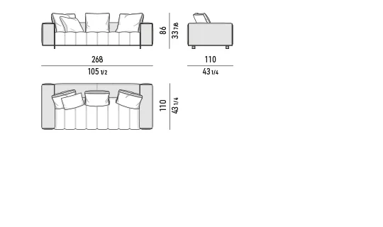 Sofa mô-đun nệm chần ô lò xo túi, khay da tuỳ chọn - Sofa 268 cm