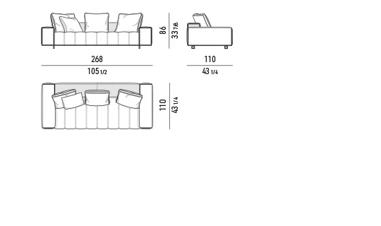 Sofa mô-đun nệm chần ô lò xo túi, khay da tuỳ chọn - Tay vịn thấp – Sofa 268 cm