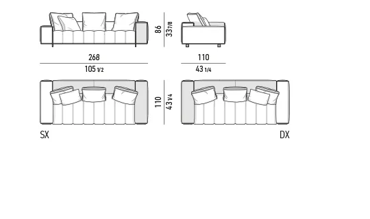 Sofa mô-đun nệm chần ô lò xo túi, khay da tuỳ chọn - Phối – Sofa góc 268 cm