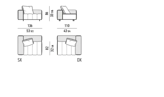 Sofa mô-đun nệm chần ô lò xo túi, khay da tuỳ chọn - Modul 1 tay vịn 136 cm