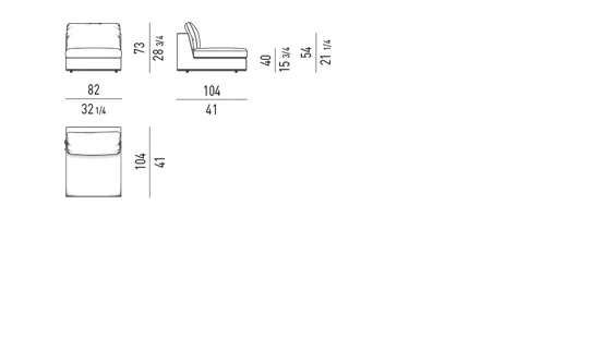 Sofa mô-đun tối giản khung đế kim loại sát sàn - Modul giữa 82 cm