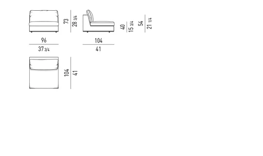Sofa mô-đun tối giản khung đế kim loại sát sàn - Modul giữa 96 cm