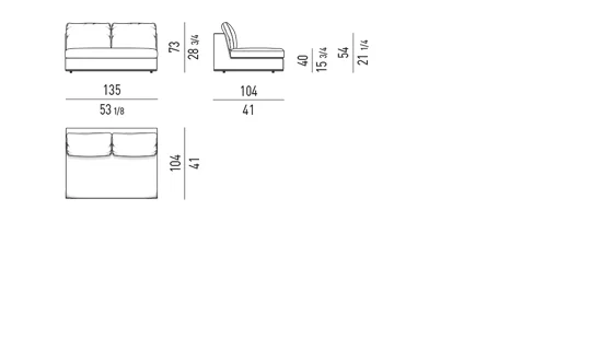 Sofa mô-đun tối giản khung đế kim loại sát sàn - Modul giữa 135 cm