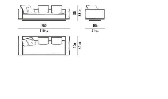 Sofa mô-đun bệ nổi, mặt bàn đá hoặc gỗ tích hợp - Sofa 280 cm
