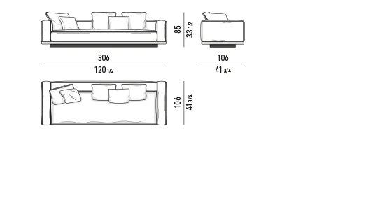Sofa mô-đun bệ nổi, mặt bàn đá hoặc gỗ tích hợp - Sofa 306 cm