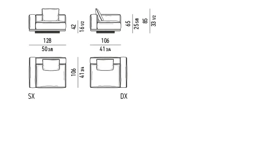 Sofa mô-đun bệ nổi, mặt bàn đá hoặc gỗ tích hợp - Modul 1 tay vịn 128 cm