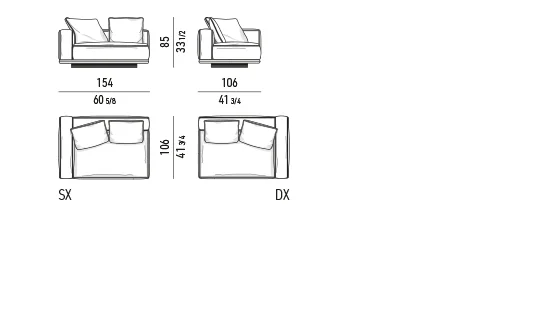 Sofa mô-đun bệ nổi, mặt bàn đá hoặc gỗ tích hợp - Modul 1 tay vịn 154 cm