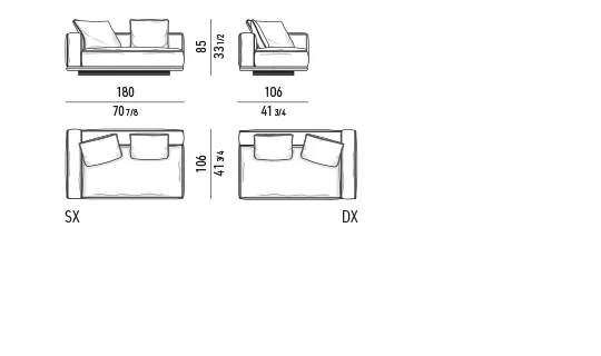 Sofa mô-đun bệ nổi, mặt bàn đá hoặc gỗ tích hợp - Modul 1 tay vịn 180 cm