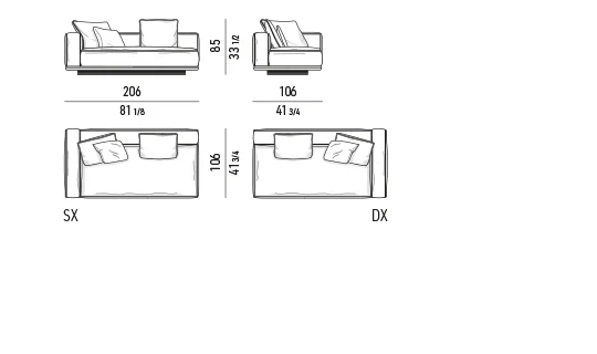 Sofa mô-đun bệ nổi, mặt bàn đá hoặc gỗ tích hợp - Modul 1 tay vịn 206 cm