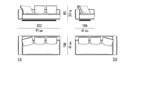Sofa mô-đun bệ nổi, mặt bàn đá hoặc gỗ tích hợp - Modul 1 tay vịn 232 cm