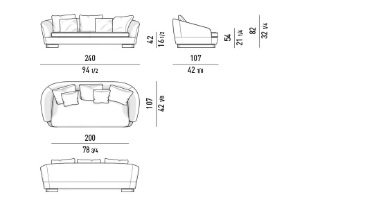 Sofa dáng cong mềm chân đồng, kèm ghế bành và đôn - Sofa lớn 240 cm