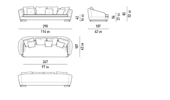 Sofa dáng cong mềm chân đồng, kèm ghế bành và đôn - Sofa lớn 290 cm