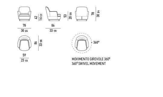 Sofa dáng cong mềm chân đồng, kèm ghế bành và đôn - Cao Ghế bành xoay