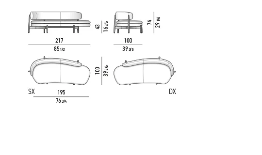 Sofa bán nguyệt khung gỗ đặc năm chân Bắc Âu - Sofa bán nguyệt 217 cm