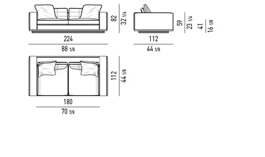Sofa mô-đun cổ điển hiện đại, tay vịn cao thấp - Sofa 224 cm, tay vịn cao
