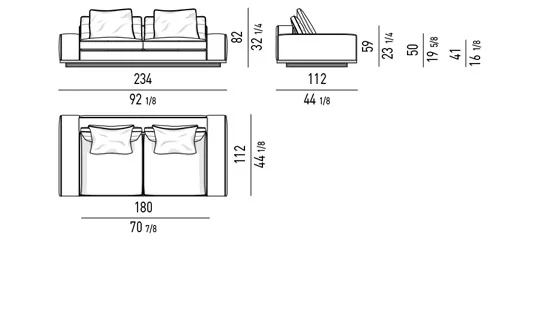 Sofa mô-đun cổ điển hiện đại, tay vịn cao thấp - Sofa 234 cm, tay vịn thấp
