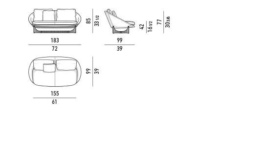 Sofa hai chỗ dáng tổ ấm, chân gỗ hoặc đế chữ X - Sofa đế liền