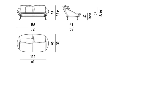 Sofa hai chỗ dáng tổ ấm, chân gỗ hoặc đế chữ X - Sofa chân cao