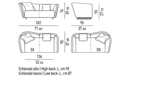 Sofa mô-đun dáng mềm chiều sâu vừa cho khách sạn - Sofa bản thấp 182 cm