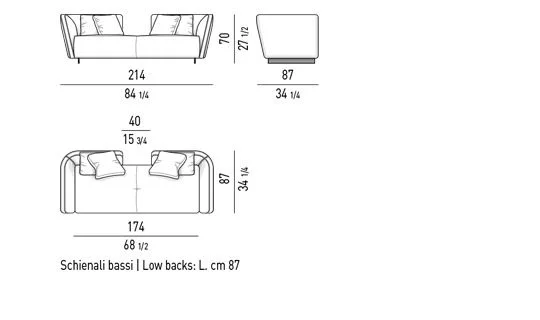 Sofa mô-đun dáng mềm chiều sâu vừa cho khách sạn - Sofa thư giãn bản thấp 214 cm