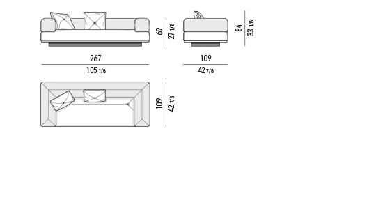 Sofa mô-đun đa giác khối chồng lớp, lưng tựa nghiêng chéo - Sofa 267 cm