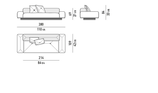 Sofa mô-đun đa giác khối chồng lớp, lưng tựa nghiêng chéo - Sofa bản thấp 280 cm
