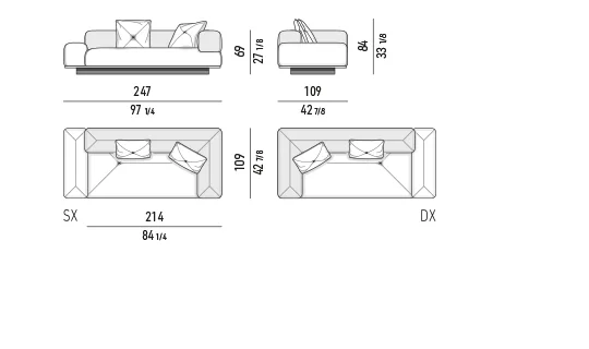 Sofa mô-đun đa giác khối chồng lớp, lưng tựa nghiêng chéo - Sofa bản phối 247 cm