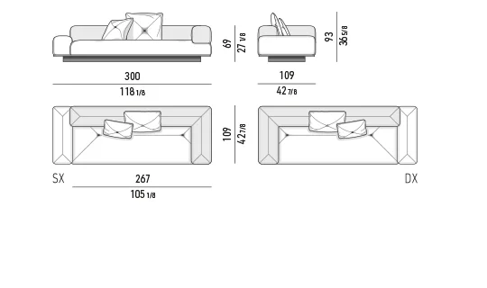 Sofa mô-đun đa giác khối chồng lớp, lưng tựa nghiêng chéo - Sofa bản phối 300 cm